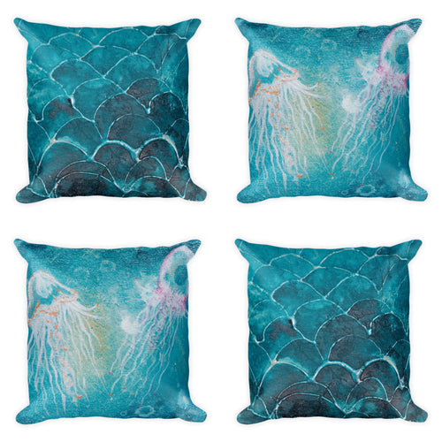 Double side Jelly Fish x Mermaid Scale Square Pillow