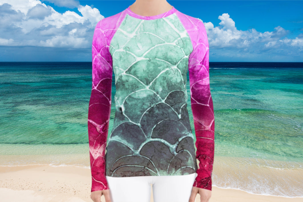 Turquoise Fish scale - Women's Rash Guard