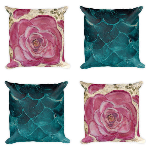 Double Sided Rose - Turquoise Mermaid scale Pillow