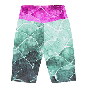 Fushia Turquoise Fish scale Biker Shorts