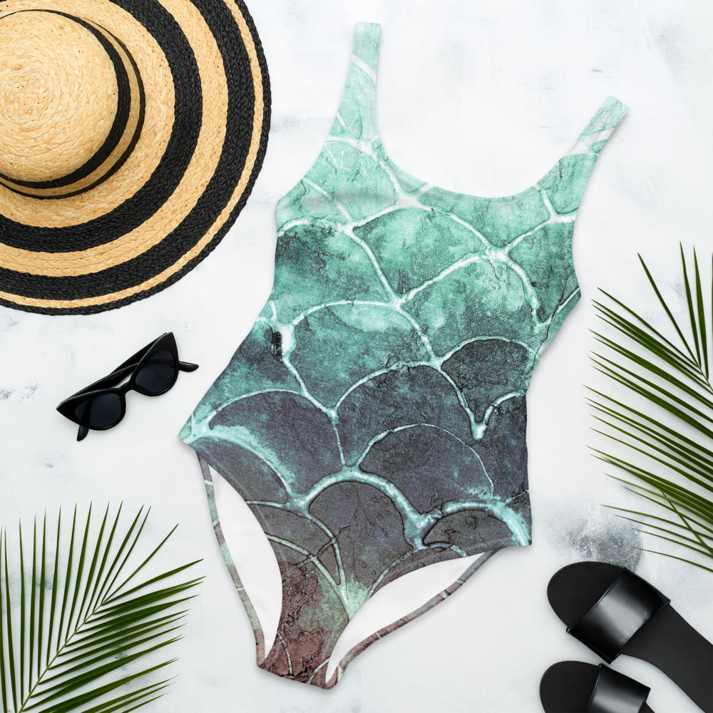 Turquoise Fish scale 2 - One-Piece Swimsuit