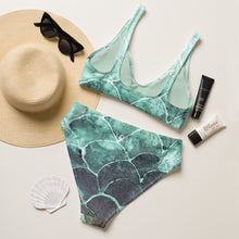 Turquoise Fish scale - Recycled high-waisted bikini