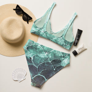 Turquoise Fish scale - Recycled high-waisted bikini