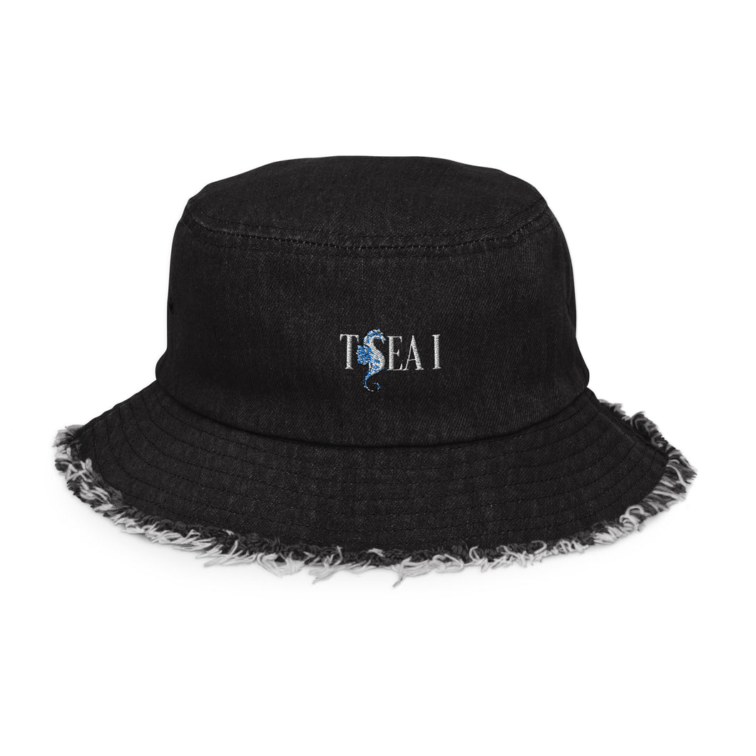 T SEA I - Distressed denim bucket hat