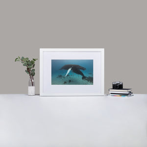 Mama and baby whale - by Justin Okoye Matte Paper Framed Poster With Mat